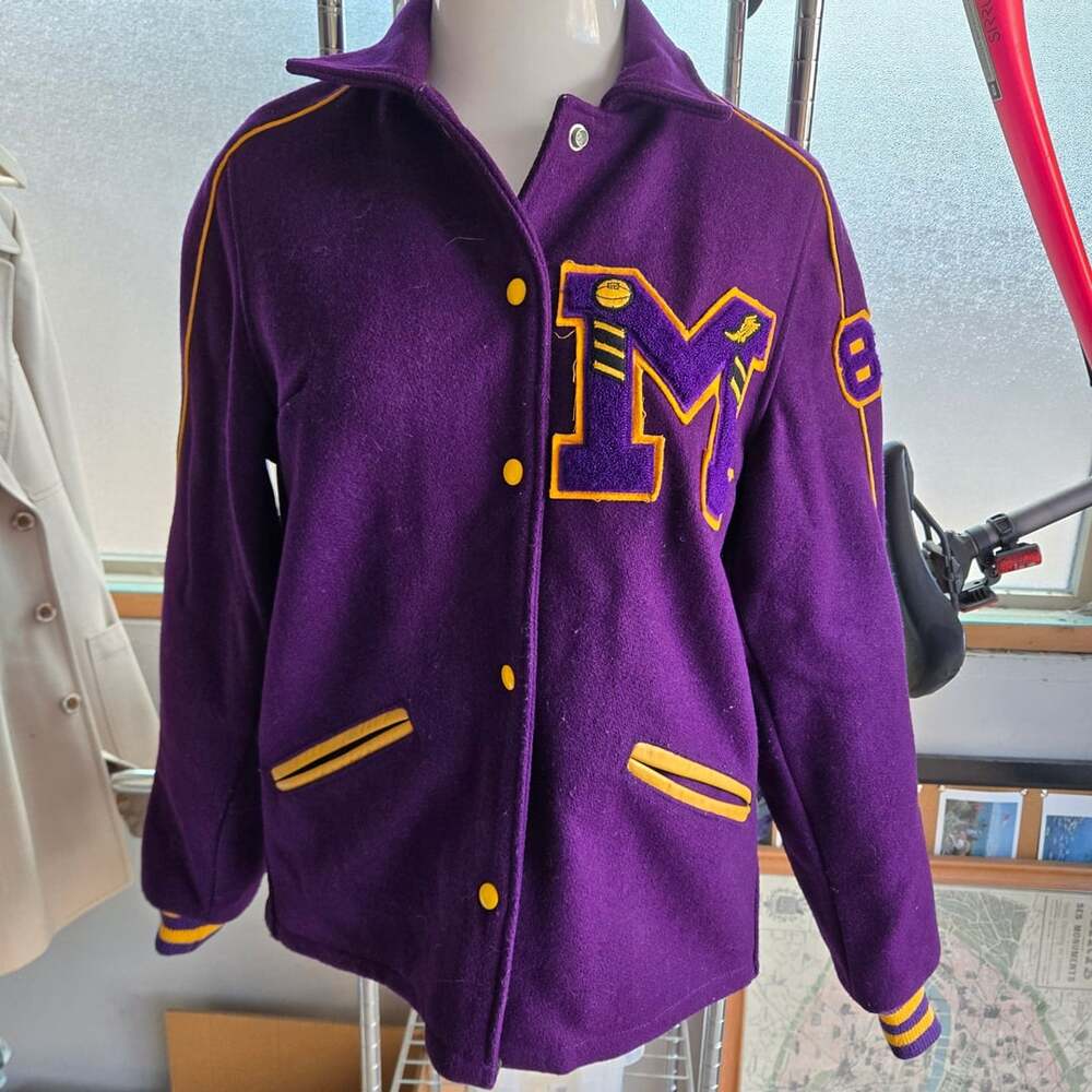 Butwin Varsity Jacket Size 14 Purple Wool Letterman Julie Azteca Vintage